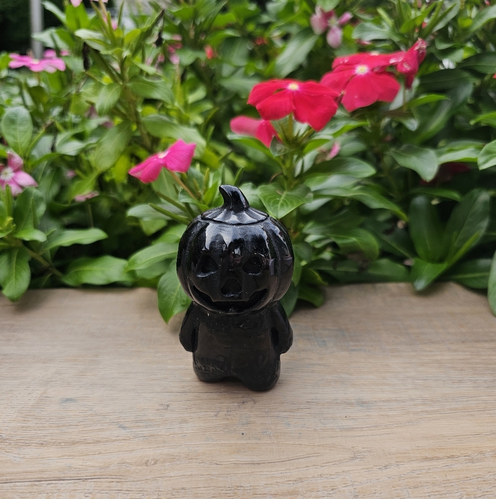 Black Obsidian Crystal Jack O Latern Pumpkin